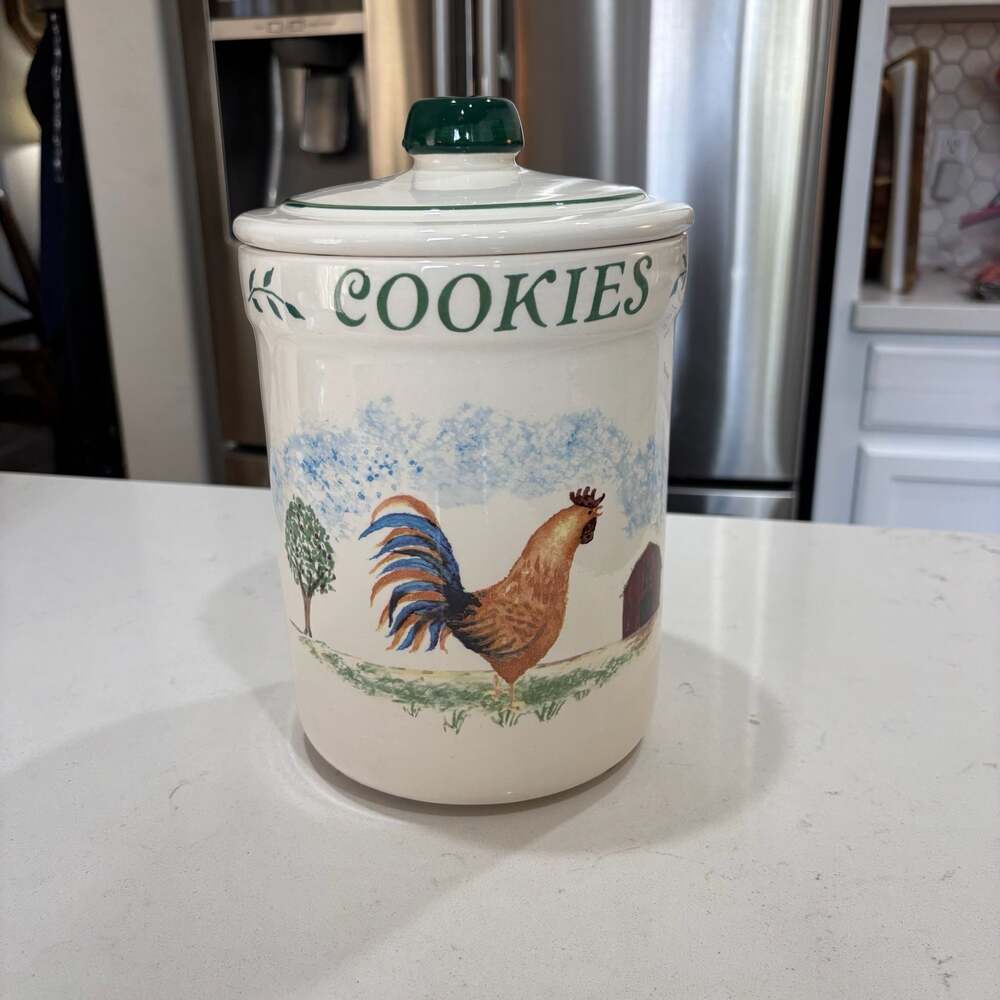 Crock Shop Santa Ana CA Rooster Farmhouse Ceramic Cookie Jar 10”x7”